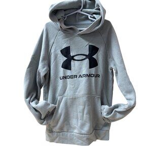 Under Armour Youth M Gray Pullover Hoodie Medium Cotton Blend Logo Design